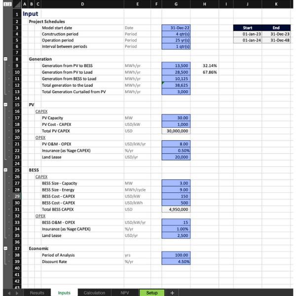 Multiple Technologies LCOE & LCOS Excel Templates