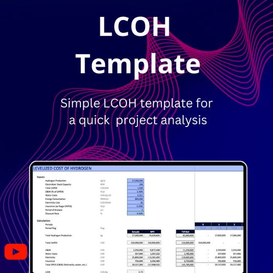 Simple Levelized Cost of Hydrogen (LCOH) template