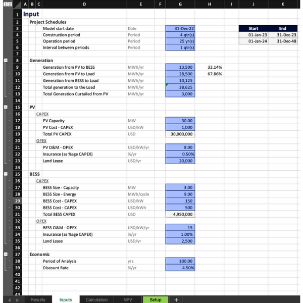 LCOE & LCOS Excel Templates