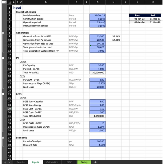 LCOE & LCOS Excel Templates