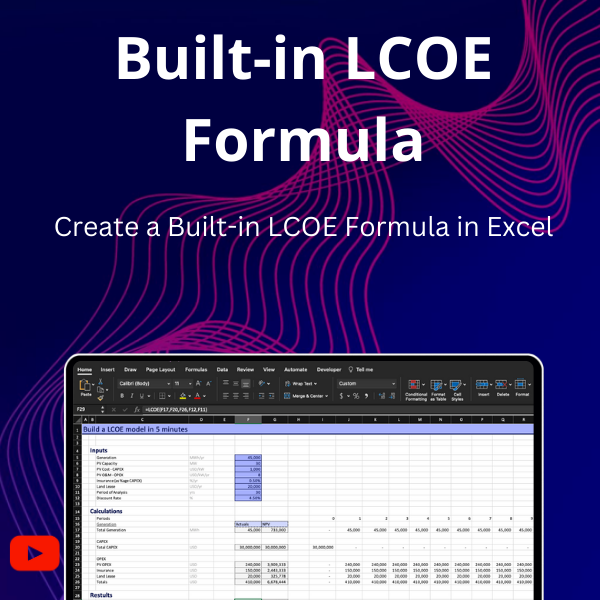 Create a Built-in LCOE Formula in Excel